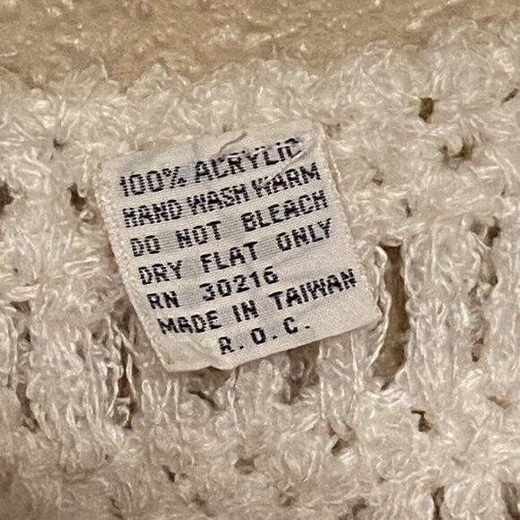 CRISTINA'S White Gray & Pink Pastel Shaggy Fluffy Sweater Hand Crochet Size (L) - Picture 5 of 7